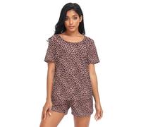 GuoChe Pijama de dos piezas para mujer, bonito estampado de guepardo rubor, leopardo, ropa de dormir de verano de manga corta con bolsillos, talla S, Bonito estampado de guepardo rubor y leopardo, S