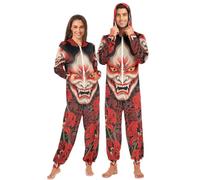 GuoChe Pijama de una sola pieza para adultos, máscara Oni y lirio de telaraña roja, Máscara Oni y lirio Red Web, X-Large
