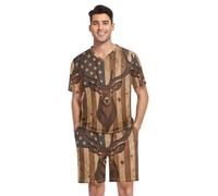 GuoChe Pijama para hombre, camiseta de manga corta, diseño de ciervo con bandera en forma de madera, Ciervo con bandera en forma de madera, Medium