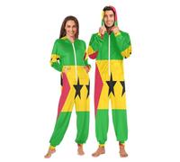 GuoChe Pijama unisex de una pieza para adultos, disfraz de cosplay con capucha, Bandera Nacional de Santo Tomé y Príncipe, M