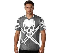 GuoChe - playera de fútbol para hombre, con textura de gofre, manga corta, cómoda para actividades al aire última intervensión, para todo tipo de cuerpo, Bandera rústica de pirata Jolly Roger, XL