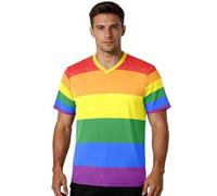 GuoChe - playera de fútbol para hombre, tela de secado rápido, color sólido, absorbe la humedad, para gimnasio y fitness, para todos los tipos de cuerpo, Vibrante patrón de rayas arcoíris, 3XL