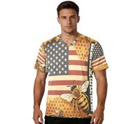 GuoChe - playera de fútbol para hombre, tela elástica, color sólido, transpirable, para gimnasio y fitness, para todos los tipos de cuerpo, Apicultura con bandera de Estados Unidos Honeycomb Honey