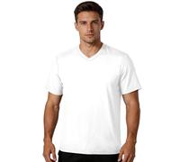 GuoChe - playera de fútbol para hombre, textura gofre, cuello en V, absorbe la humedad, para gimnasio y fitness para todos los tipos de cuerpo, Color sólido neutro blanco puro liso, S