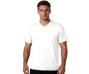GuoChe - playera de fútbol para hombre, textura gofre, cuello en V, absorbe la humedad, para gimnasio y fitness para todos los tipos de cuerpo, Color sólido neutro blanco puro liso, S