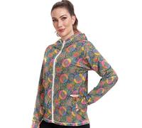 GuoChe Protector de erupción con cremallera para mujer, protección UV, transpirable, suave y elástico para exteriores, Patrón de bordado floral de arte popular mexicano, Large