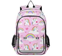 GuoChe Rainbow Heart Unicorn - Mochila con tapa abatible para niños | Tira reflectante con diseño de seguridad nocturna con múltiples compartimentos para niños de 6 a 12 años, escuela, viajes