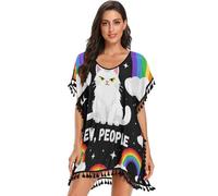GuoChe Rainbow Maine Coon Ew People Fantasy Creature Cat - Traje de baño para mujer, vestido de playa para trajes de baño, arcoíris, Rainbow Maine Coon Ew People Fantasy Creature Cat, M