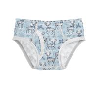 GuoChe Ropa interior de algodón transpirable para bebés y niños, 2T, Patrón de reno azul navideño con copos de nieve y acebo, 5 años