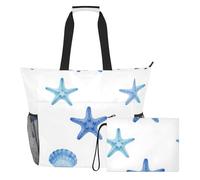 GuoChe Shell Starfishes Coral - Bolsa de playa para mujer, bolsa de piscina ligera con bolsillo interior grande, Estrellas de mar azules costeras, One Size