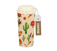 GuoChe Sombrero Cactus - Vasos de viaje de café mexicano para hombre, taza con tapas, taza aislada de acero inoxidable para coche, para frío y calor, 17 onzas, a prueba de fugas