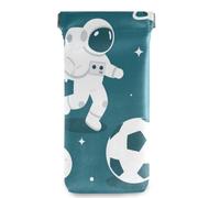 GuoChe Space Soccer Lover Moon Planets Stars Football Squeeze Top - Funda portátil de piel sintética con cierre a presión para hombres y mujeres