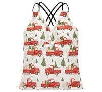 GuoChe Tankini para mujer, camiseta de playa con control de abdomen, talla XS, Merry Christmas Red Truck, S
