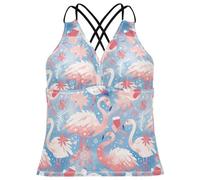 GuoChe Tankini para mujer, de secado rápido, control de abdomen, camiseta sin mangas XS, Patrón de Navidad con flamenco rubor, XL
