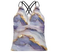 GuoChe Tankini para mujer, traje de baño con control de abdomen para playa, talla XS, Mármol Blanco Morado, XL