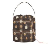 GuoChe Tazas de pan de jengibre a cuadros marrones de Navidad, bolsas de hilo de ganchillo, organizador de ganchillo, bolsa portátil para herramientas de ganchillo, ganchillo, viajes