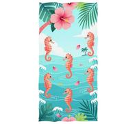 GuoChe Toalla de playa tropical con diseño de caballito de mar y conchas marinas