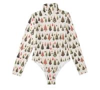 GuoChe Traje básico de cuello alto para mujer, parte superior sexy elástica que abraza el cuerpo, talla S, Árboles de Navidad a cuadros escoceses, Medium
