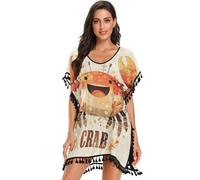 GuoChe Traje de baño para mujer con ilustración de cangrejo alegre, vestido de playa para traje de baño, Ilustración de cangrejo alegre, M