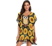 GuoChe - Traje de baño para mujer, diseño de búho de paz con diseño de girasol, sobre fondo oscuro, Búho de paz de girasol sobre fondo oscuro, S