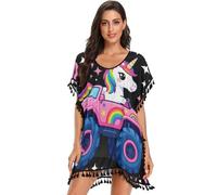 GuoChe - Traje de baño para mujer, diseño de criatura de fantasía para montar a rubor, monstruos, camioneta, para cubrir la playa, Divertida criatura de fantasía linda montando monstruos de rubor, S