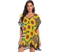 GuoChe - Traje de baño para mujer, Serape Mexicano Leopardo Guepardo Girasol Turquesa, L