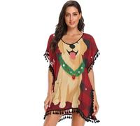 GuoChe Traje de baño para mujer, vestido de playa para traje de baño | Para trajes de baño de Navidad Golden Retriever luces de hadas rojo a cuadros sin costuras patrón festivo invierno perro S