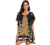 GuoChe Traje de baño para mujer, vestido de playa para traje de baño | Traje de baño de árboles de Navidad con estampado de leopardo a cuadros rojos, talla S