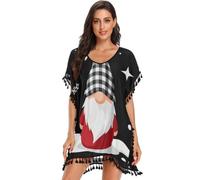 GuoChe Traje de baño para mujer, vestido de playa para traje de baño | Traje de baño de gnomos búfalo a cuadros Feliz Navidad copos de nieve Santa S