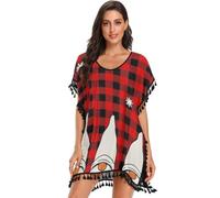 GuoChe Traje de baño para mujer, vestido de playa para traje de baño | Traje de baño de Navidad a cuadros de búfalo tres gnomos leopardo negro S