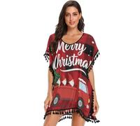 GuoChe Traje de baño para mujer, vestido de playa para traje de baño | Traje de baño de Navidad, diseño de búfalo rojo a cuadros, tres gnomos, camión, S