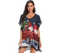 GuoChe Traje de baño para mujer, vestido de playa para traje de baño | Traje de baño de Navidad rojo búfalo a cuadros gnomos árbol de Navidad S