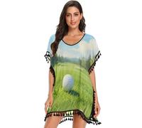 GuoChe Traje de baño para mujer, vestido de playa para traje de baño, Un primer plano de una pelota de golf en una camiseta en un campo de golf, M