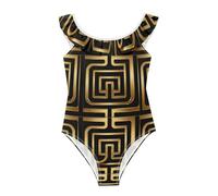 GuoChe Traje de baño para niña, suave, transpirable, para playa, para 3-6 años, Laberinto moderno con forma angular, 3 años