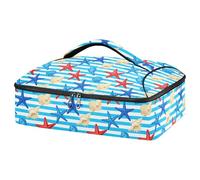 GuoChe Transportador de alimentos aislado para pizza, tela Oxford impermeable 600D, gran capacidad, catering y viajes, reutilizable, rayas azules y blancas con estrellas de mar y concha