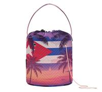 GuoChe Tropical Ocean Vibes - Bandera de Cuba, bolsa de hilo de orgullo cubano, bolsas de proyectos de tejer, almacenamiento portátil de viaje para organizador de ganchillo
