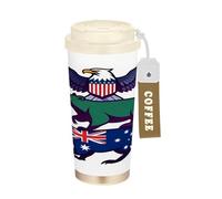 GuoChe USA Australia - Taza térmica de viaje con tapa, diseño patriótico de animales apilados, taza térmica de acero inoxidable para bebidas frías y calientes, 17 onzas