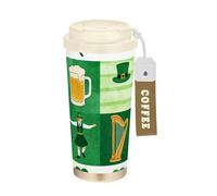 GuoChe Vaso de café con diseño de retazos de elementos irlandeses del Día de San Patricio, taza de café de viaje con tapas, taza de café aislada de acero inoxidable para bebidas calientes y frías, 17
