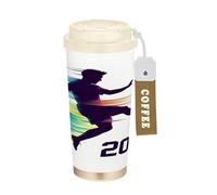 GuoChe Vaso de café de jugador de fútbol 2026 con tapas, taza de café de acero inoxidable para el trabajo para bebidas frías y calientes, 17 onzas