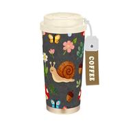 GuoChe Vaso de café de viaje para hombre, diseño de setas, caracoles, bosques, tazas para llevar con tapa, tazas de acero inoxidable aisladas para frío y calor, 17 onzas, a prueba de fugas