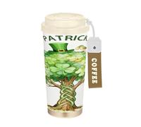 GuoChe Vasos de café con diseño de árbol de trébol del día de San Patricio para mujer, taza de café con tapa, taza de café de acero inoxidable aislada para bebidas frías y calientes, 17 onzas