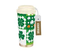 GuoChe Vasos de café con diseño de tablero de ajedrez del Día de San Patricio, taza de café Togo con tapas, taza térmica de café de acero inoxidable para bebidas frías y calientes, 17 onzas