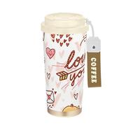 GuoChe Vasos de café con tapa para el día de San Valentín, con diseño de Cupido y amor y garabatos para mujer, taza de café de acero inoxidable aislada para frío y caliente, 17 onzas