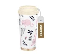 GuoChe Vasos de café de viaje con diseño de flamenco y hoja de rosa polvorienta con tapas, taza aislada de acero inoxidable para coche para frío y calor, 17 onzas, a prueba de fugas