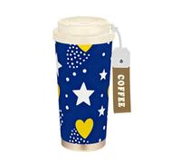 GuoChe Vasos de café de viaje con forma de corazón de estrella azul marino para mujer, taza para mujer con tapas, acero inoxidable, aislados para bebidas frías y calientes, 17 onzas, a prueba de fugas