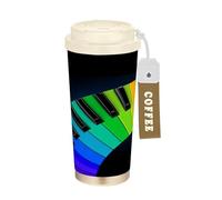 GuoChe Vasos de café de viaje con teclado de piano arcoíris vibrante, tazas con tapas, taza de acero inoxidable aislada para coche para frío y calor, 481.9 g, a prueba de fugas
