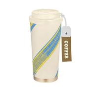 GuoChe Vasos de café de viaje de rayas amarillas y azules para mujer, tazas para llevar con tapa, acero inoxidable, aislados para frío y calor, 17 onzas, a prueba de fugas