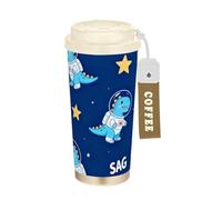 GuoChe Vasos de café de viaje espacial con tapa, de acero inoxidable, para bebidas frías y calientes, 481.9 g, a prueba de fugas