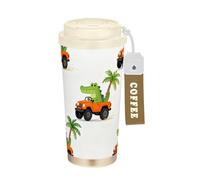 GuoChe Vasos de viaje con diseño de camión de cocodrilos para taza de café sobre la marcha con tapa, vasos aislados de acero inoxidable para bebidas calientes y frías, a prueba de derrames de 17 onzas