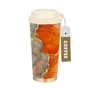 GuoChe Vasos de viaje de café blanco y naranja para mujer, tazas con tapas, taza de acero inoxidable aislada para bebidas frías y calientes, 17 onzas, a prueba de derrames